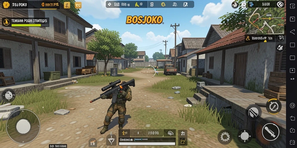Screenshot utama BOSJOKO dengan aksi di gameplay TPS.